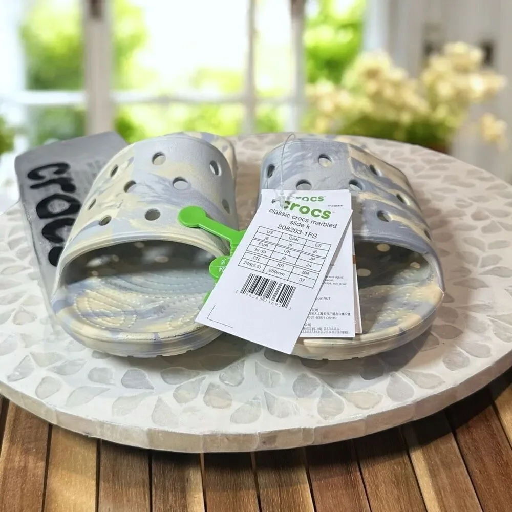 NWT Crocs Classic Slip-On Marbled Slide 208293‑1FS Unisex Youth Size J6 Women’s